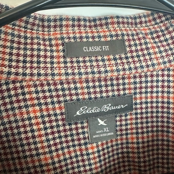 Eddie Bauer Men’s XL Classic Fit Button Down Orange Cotton Long Sleeve, Gingham - Picture 3 of 8